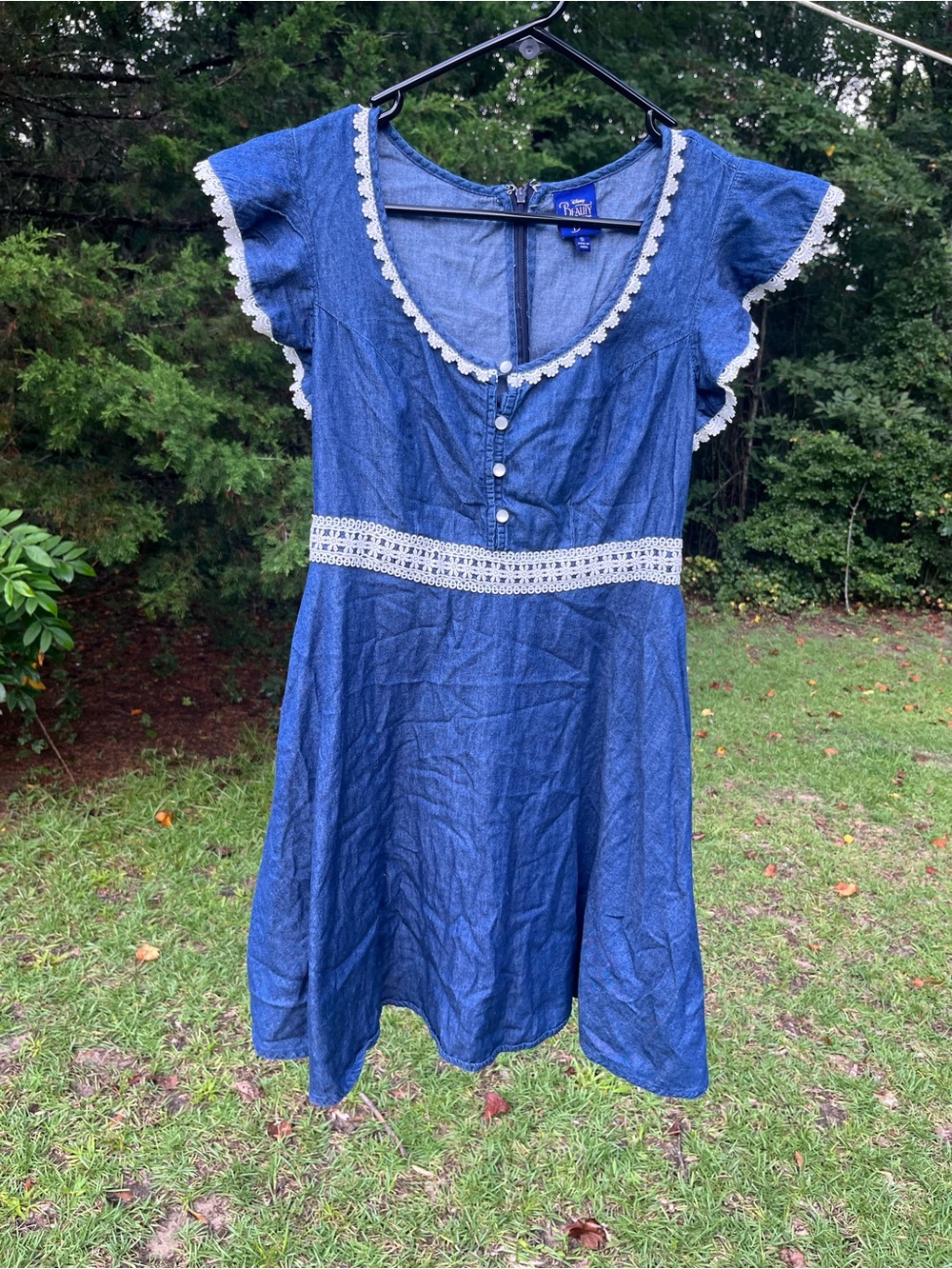Disney Blue Denim-Look Dress with White Lace Trim